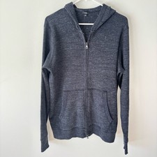 Vince Heather Navy Blue Full Zip Hoodie Cotton Cashmere Blend Athleisure Luxury