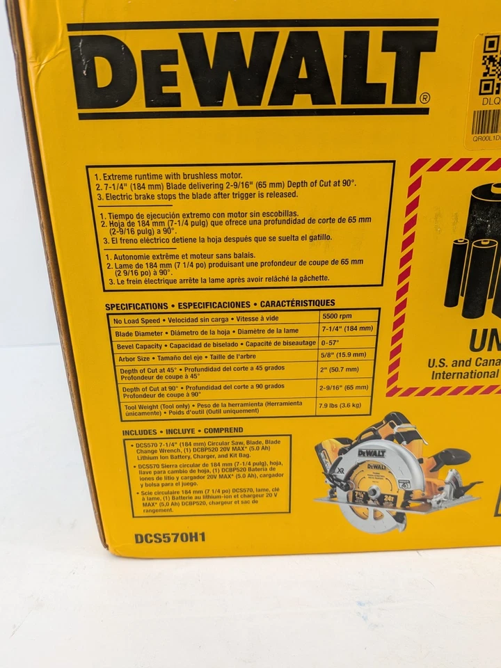 DeWalt DCS570H1 20V MAX 7-1/4 in. Circular Saw  Kit w/ 5 Ah Powerstack | New - Image 3 of 3