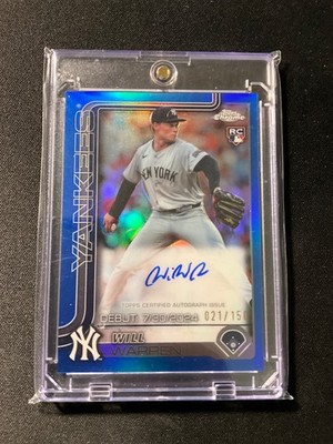 Will Warren Auto 2025 Topps Chrome Update RC Debut /150 Blue Refractor Yankees