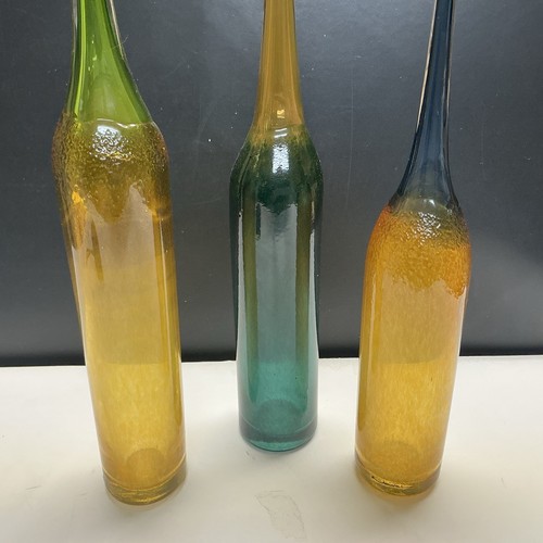 Nouvel Stretch Neck Art Glass Bottles Hand Blown 20”,18”,16.5” High, Lot Of 3 - Picture 3 of 13