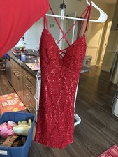 Windsor Red Sequin Mesh Mini Party Dress Adjustable Straps Backless Size L