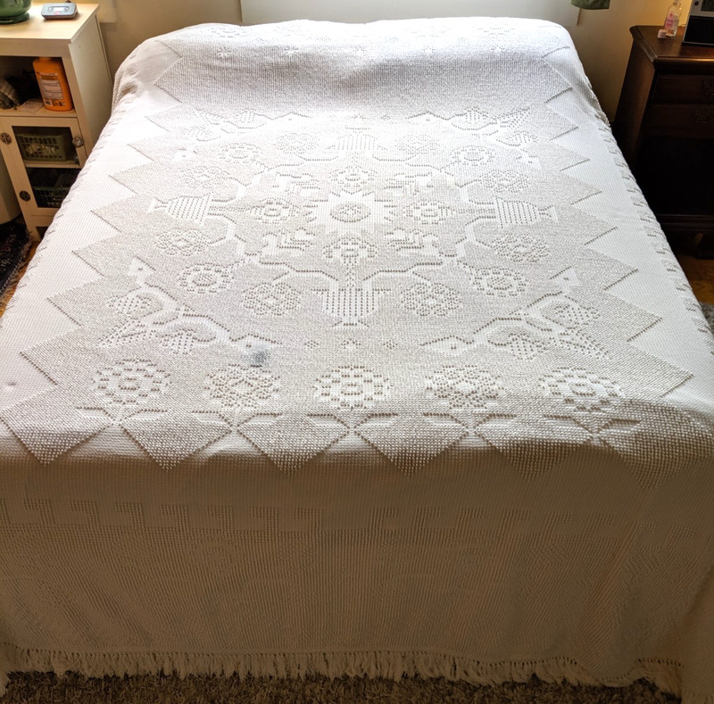 Vintage Bates Chenille Bedspread  Queen 100% Cotton USA white
