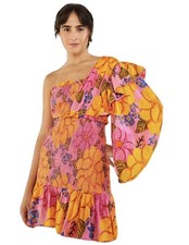 Farm Rio Flowers Garden One Shoulder Dress Smocked Mini Dress Women's Size XS