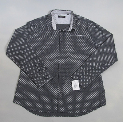 7 Diamonds Fit Shirt Mens L Charcoal Geometric Button Up Healing Tide SMK-6563