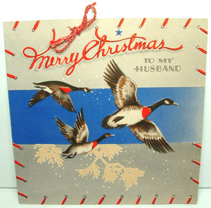 Lg. - Flying Geese - 1940's Vintage GIBSON Christmas Greeting Card
