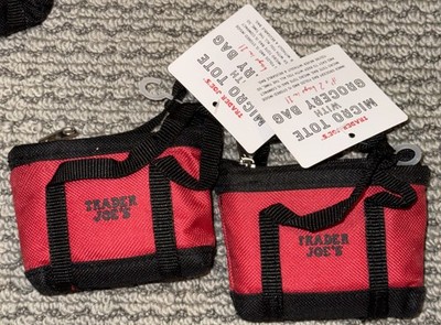 2 Nwt Trader Joe's Red Black Mini Micro Tote Folded 2-in-1 Reusable Shopping Bag