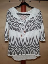 Women's 3/4 Sleeve Semi Sheer Lace Back Blouse Size M