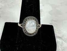 Sterling Silver Moonstone Ring in Intricate Setting - Vintage - Size 9.5