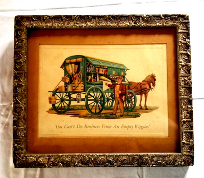 Folk Art Framed Print Wells Fargo Horse Trading Wagon Primitive Western Country