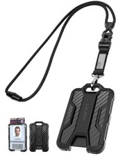 Badge Holder with Breakaway Lanyard Carbon Fiber Texture 6 Cards