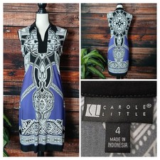 Carole Little Dress Size 4 Purple Black Mandala Boho Collared Stretch Sleeveless
