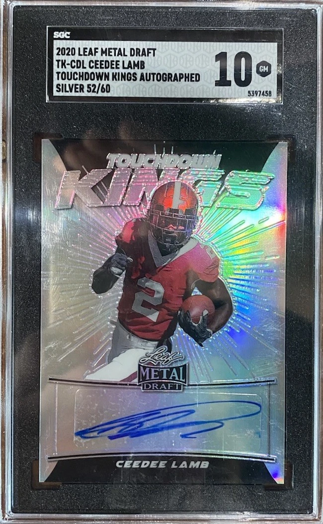 CeeDee Lamb Leaf Metal Draft Touchdown Kings Autographs #TKCDL Silver Crystals