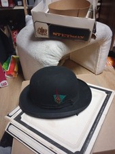 Antique Stetson Bowler Hat Sz 7 To 7 1/8 In Distressed Box.