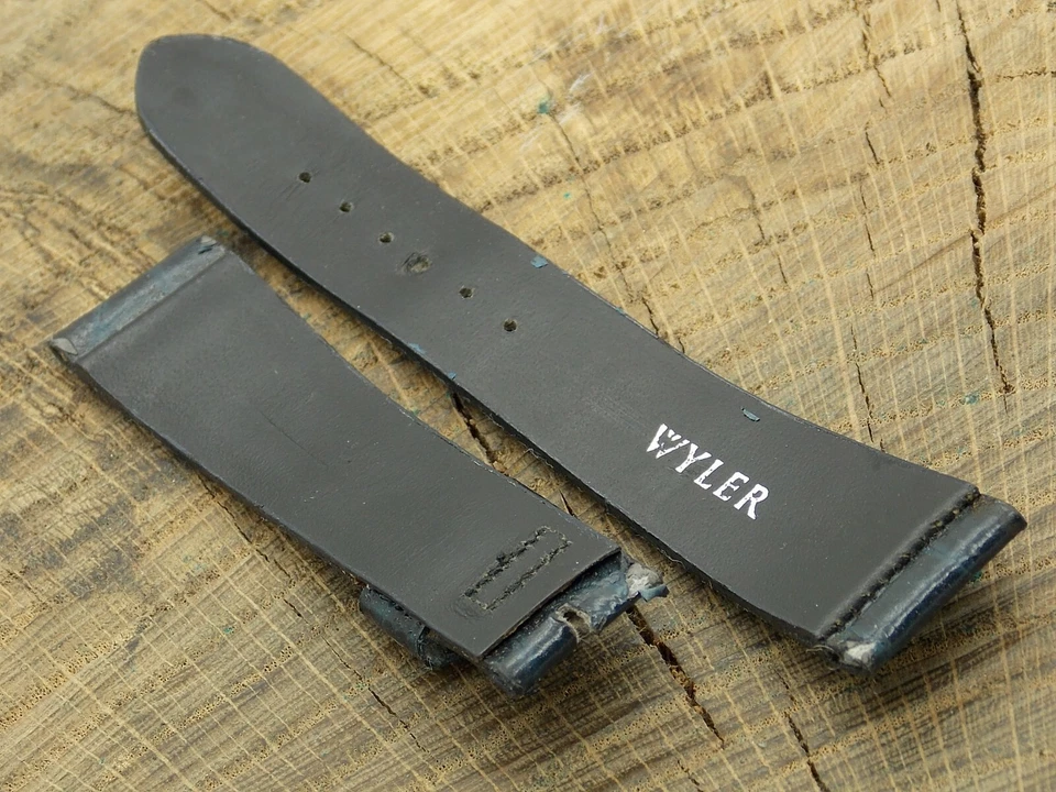 Correa de reloj para hombre vintage Wyler de cuero azul marino (hebilla no incluida) 20 mm usada Foto 3 de 3
