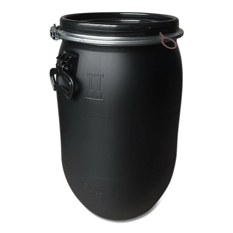 60 L Fass Tonne Behälter mit Deckel Spannring dicht verschließbar NEU schwarz