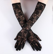 Women Wedding Bride Party Prom Evening Flower Black White Lace Elbow Long Gloves