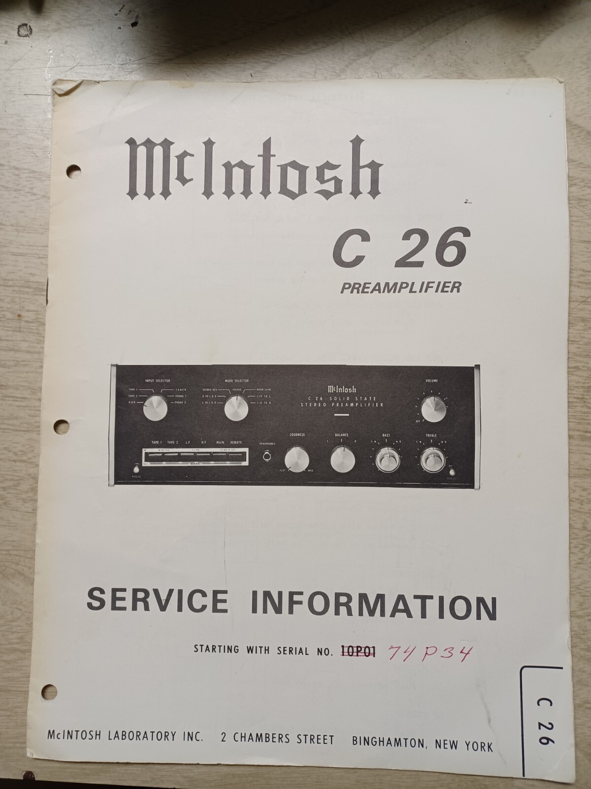 Mcintosh C26 User Manual Or Service Information