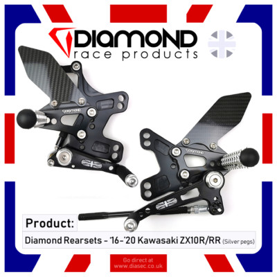 DIAMOND RACE PRODUCTS - KAWASAKI ZX10R 2018 '18 REARSET FOOTREST KIT - silber pegs
