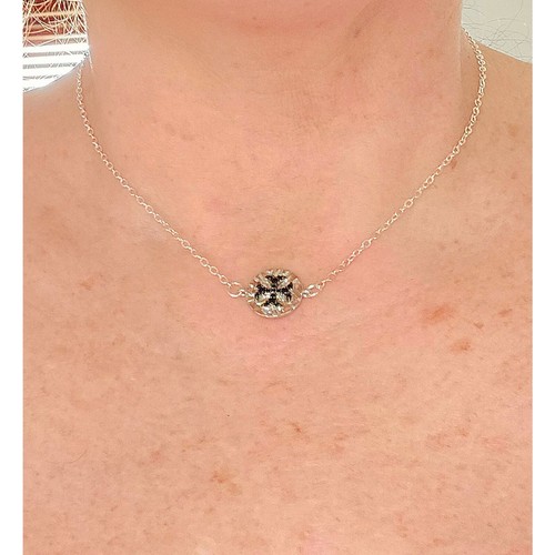 Handmade Dainty Cross Necklace Choker Pave CZ Silver Black Gunmetal Adjustable - Picture 9 of 9