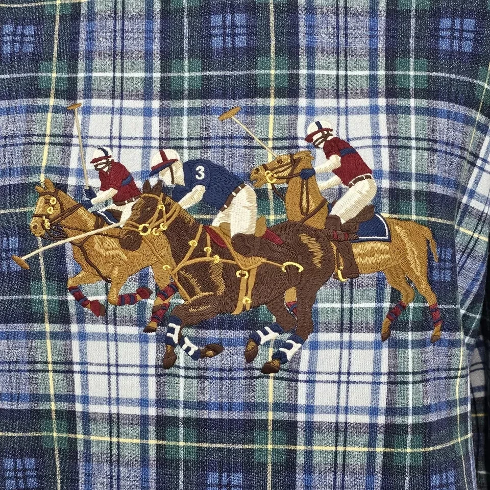 Polo Ralph Lauren Triple Pony Logo Madras Tartán Cuadros Cuadros Sudadera con Capucha Para Hombre Talla L Foto 2 de 2