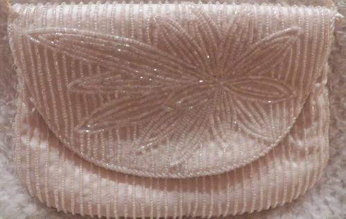 Courtney & Co. Beaded Women's Handbag Purse Cream Vintage