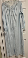 Vintage Long Shadowline Blue Robe Size Medium Lace trim with Embroidered Flowers