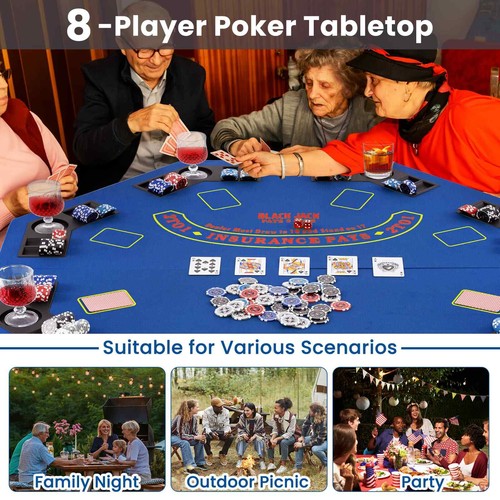 Anti-Slip Blackjack Board Game Mat 120CM 8-Player Foldable Poker Table Top-Blue - Picture 8 of 9