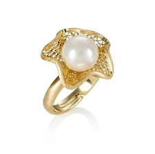 Adjustable Gold Cocktail Ring with a Pearl for Women