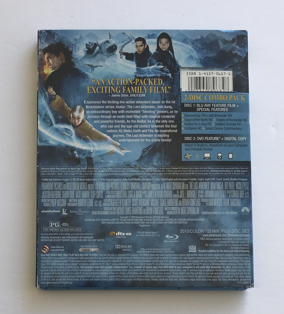 The Last Airbender (Blu-ray/DVD, 2010, 2-Disc Set) With