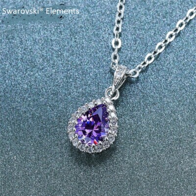 Halskette Kette Anhänger Wassertropfen Swarovski  Elements Top Qualität LILA 