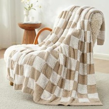 Snuggle Sac Checkered Throw Blanket Faux Fur Microfiber Blankets for Couch,Cozy
