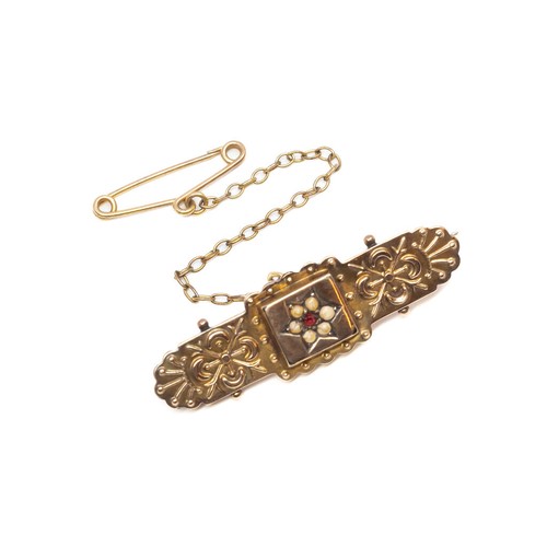 Antique 9ct Yellow Gold Ruby & Pearl Mourning Brooch #49323 - Picture 3 of 7
