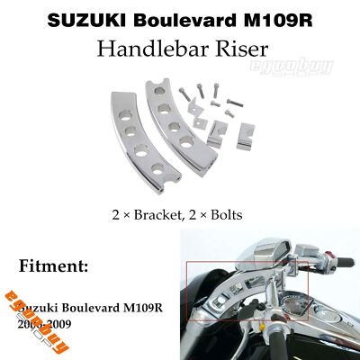 CNC Chrome 5-Hole Drop Handlebar Riser 2x For Suzuki Boulevard M109R 2006-2009
