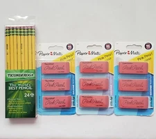 3x Paper Mate Pink Pearl LatexFree 3Pack Erasers & 24 Ticonderoga Pencil #2, C41