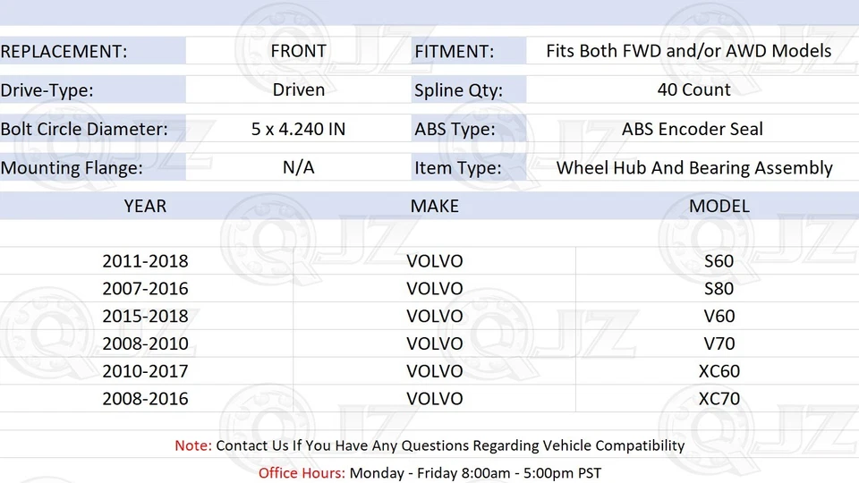 [FRONT (Qty.2pcs)] Wheel Hub Assembly For 2008-2010 Volvo V70 FWD/AWD Model - Image 2 of 4