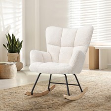 Teddy Fleece Relax Rocking Chair Modern Accent Chair with Wood Legs Living Room