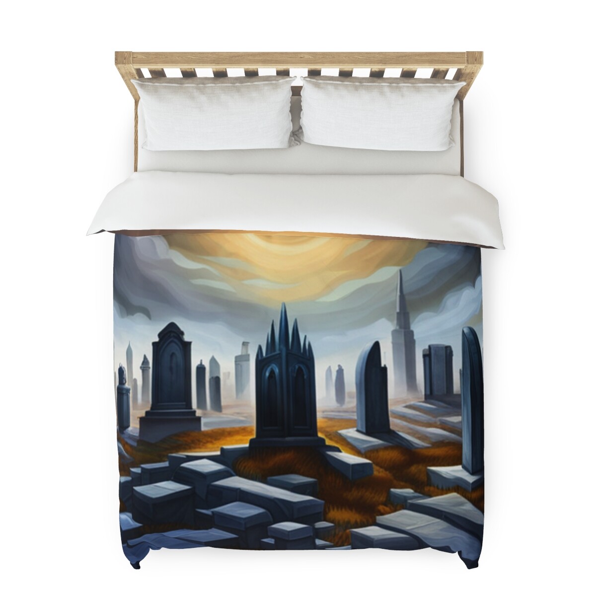 Vintage Gravestone Print Gothic Horror Duvet Cover Set-image
