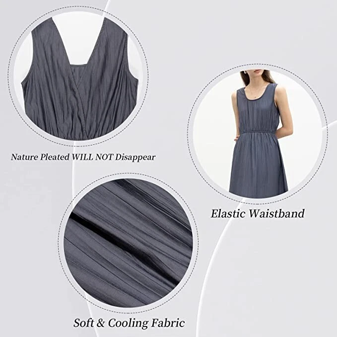 VALENTINO Abito lungo smanicato tubino plissettato seta girocollo scollo V grigio viola taglia L XL 14 16