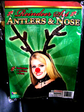Adult Holiday Christmas Reindeer Brown Antlers  Nose Costume Accessory Set