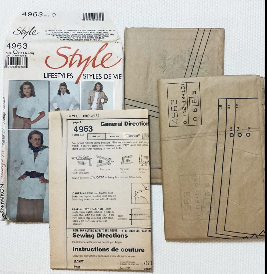 Style 4963 ©1986 Misses Unlined Jacket, Skirt, Trousers, Top Women's Sz 12-14-16 - Image 3 of 4