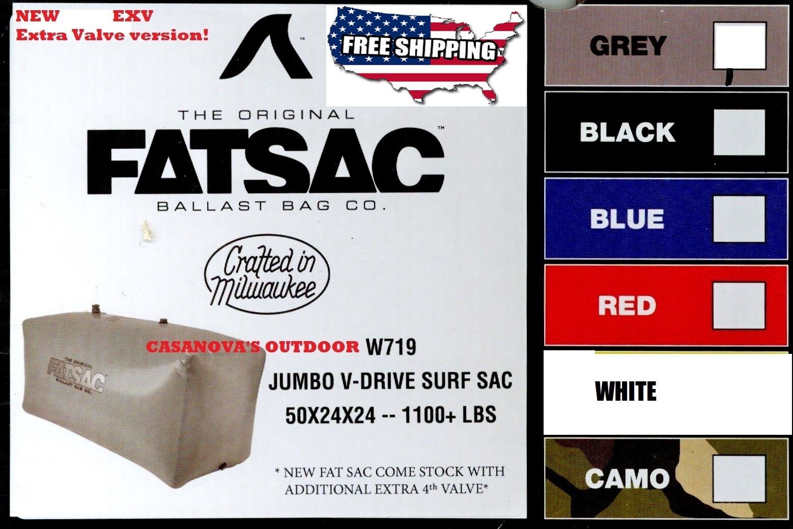 Fatsac W719-black Jumbo V-drive Wakesurf Fat Sac Ballast Bag 