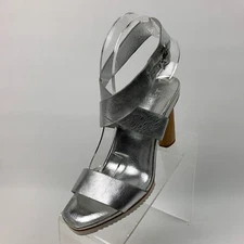H by Halston Nala Sandals Silver Leather Slingback Ankle Buckle Strap Size 7.5M