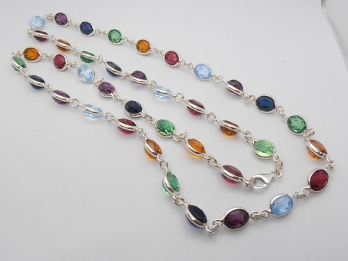 Collana in Argento 925 e Pietre Sintetiche - Girocollo Acquamarina Smeraldo - Foto 5 di 7