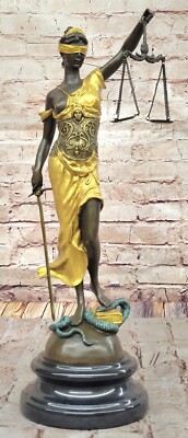Bronze Handgefertigte Kunstskulptur GODDESS Blind Lady Justice Gesetz Amt Statue
