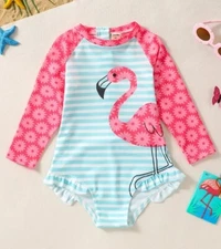 NEW Girls Flamingo Long Sleeve Swimsuit Bathing Suit 2T 3T 4T 5T 6