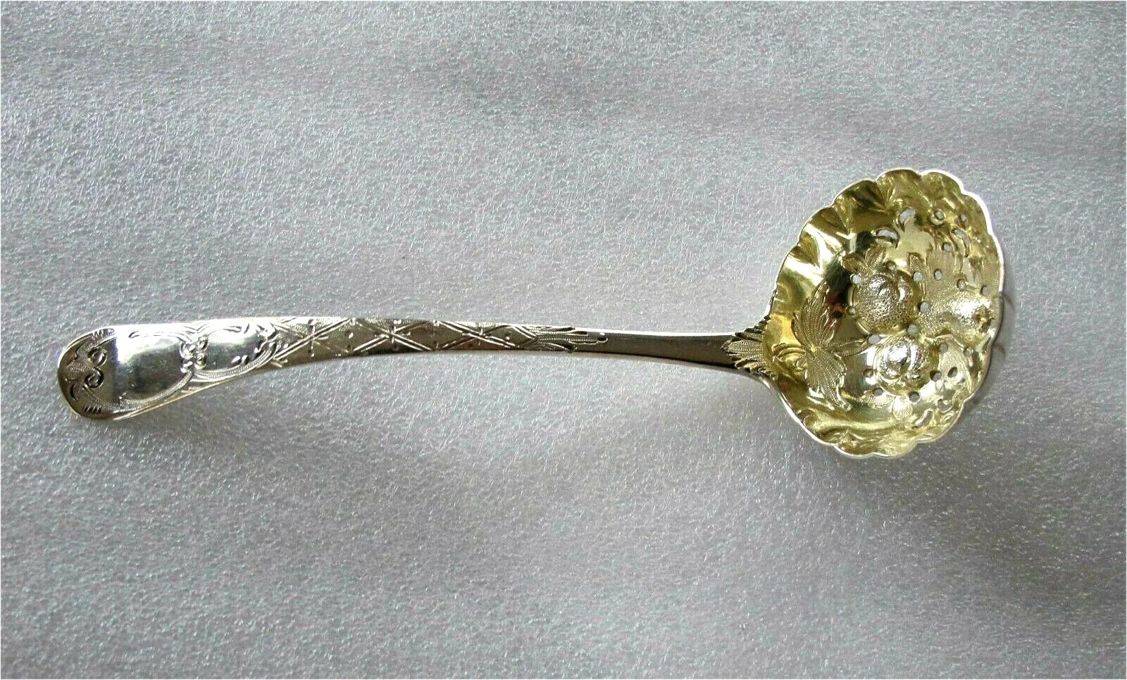 English George III Sterling Silver Antique Gilded Sugar Sifter Ladle London 1799