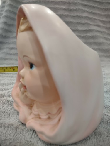 Vintage Enseco ceramic blue eyed baby face 5" vase flower planter - 第 3/9 張圖片