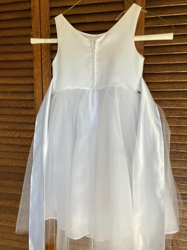 Handmade White Poly-Satin Little Girl's Wedding Flowergirl Dress 4T - Picture 2 of 3