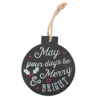 Christbaum Schiefer Kugel hängend Plakette Dekoration ''Merry Bright'' Schild Geschenk 