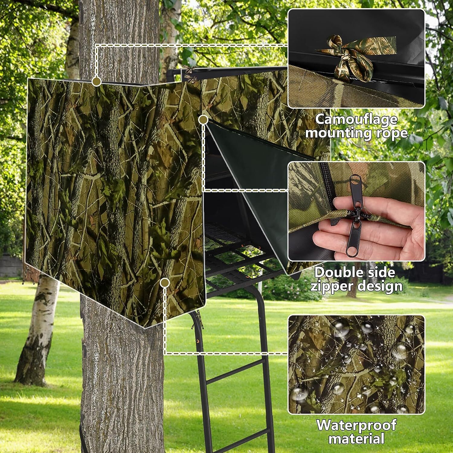 Deer Hunting Tree Stand Blind Cover, 2 Man Enclosure Tower Zippered